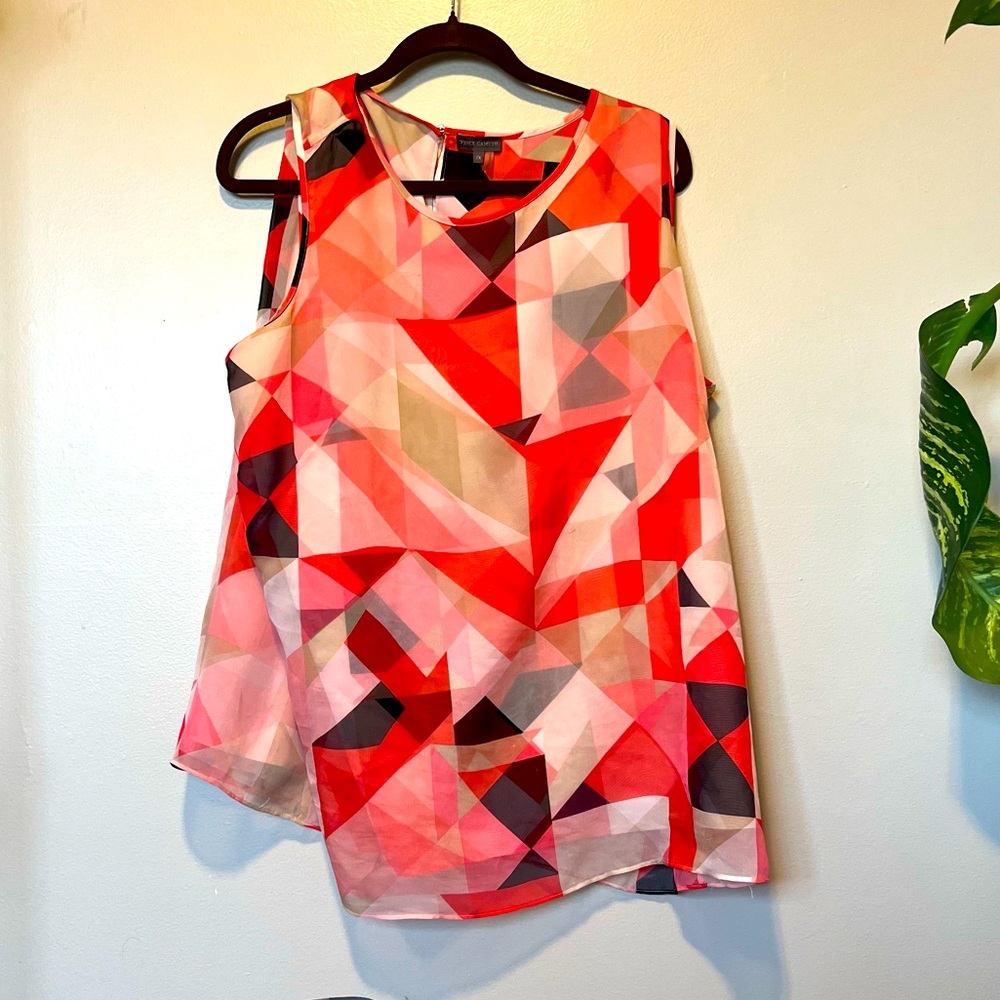 🔥SALE  Vince Camuto Women Pink Sleeveless Blouse 2X Plus Geo Print